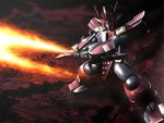  80s 90s canyon clouds fire granzort itsuki_(ituki4) madou_king_granzort mecha no_humans oldschool red solo sword weapon 