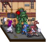  3girls 80s asakura_rikako bakebake crossover ghost hangar isometric kawashiro_nitori lowres mecha multiple_girls oekaki oldschool parody pixel_art rika_(touhou) scopedog soukou_kihei_votoms touhou touhou_(pc-98) unk_kyouso 