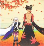  1boy 1girl black_hair couple hetero japanese_clothes katanagatari long_hair red_eyes togame white_hair yasuri_shichika 