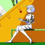 1girl animated animated_gif ayanami_rei ball blue_hair juggling lowres neon_genesis_evangelion plugsuit red_eyes short_hair sitting skin_tight solo 