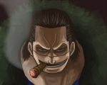  1boy car cigar cravat dark ears evil fur_coat gradient gradient_background green_eyes ground_vehicle male_focus motor_vehicle one_piece pixiv_thumbnail rape_face resized scar sir_crocodile smile smoking solo vehicle 