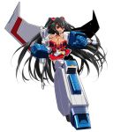  1girl bad_id black_hair breasts jimpota large_breasts long_hair mecha_musume personification simple_background solo starscream transformers weapon white_background 