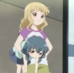  2girls blonde_hair carrying child furutani_kaede highres multiple_girls oomuro_sakurako raglan_sleeves screencap skirt tears yuru_yuri 