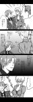  1boy 1girl ahoge akuta_(dassen) angry axis_powers_hetalia bangs belt blush breast_hold breasts clenched_hand clenched_hands closed_eyes comic embarrassed frown fume genderswap germany_(hetalia) hand_on_ear highres large_breasts long_image military military_uniform monochrome necktie no_bra northern_italy_(hetalia) open_mouth parted_bangs pointing raised_fist scared short_hair staring tall_image tears translation_request uniform white_skin 