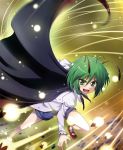  1girl ahoge antennae cape danmaku female green_eyes green_hair imperishable_night kiku_hitomoji pants short_hair shorts solo tora_tooru touhou wriggle_nightbug 