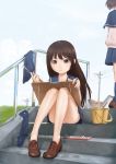  2girls art_brush bad_id brown_eyes brown_hair bucket footwear legs loafers long_hair multiple_girls no_socks oekaki_musume original paint paintbrush panties school_uniform shoes skirt socks ss39 stairs underwear upskirt 