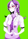  1girl braid glasses necktie original pochi_(pochi-goya) purple_hair school_uniform solo sweater_vest twin_braids violet_eyes 