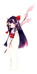  1girl black_hair bow cherry_blossoms female flower full_body hair_bow head_tilt highres hime_cut hinomoto_oniko horns long_hair looking_at_viewer original puti_devil simple_background smile solo standing upright v_arms violet_eyes white_background 
