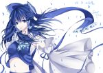  1girl alternate_color bad_id blue bow detached_sleeves female hair_bow hakurei_reimu navel petals sarashi solo stari touhou 