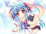  1girl :3 ^_^ animal_ears blue_hair blush cat closed_eyes flying hat long_hair md5_mismatch mikan_(5555) nursery_rhyme red_eyes shikishima_krile smile solo 