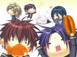  atori_mahiro green_eyes hiiro_no_kakera inukai_shinji kazuki_yone komura_yuuichi kutani_ryou onizaki_takuma oomi_suguru purple_hair 