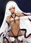  1girl attila_(fate/grand_order) bare_shoulders dark_skin detached_sleeves fate/grand_order fate_(series) full_body_tattoo looking_at_viewer midriff navel red_eyes short_hair solo tattoo veil white_hair yumaomi 