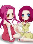  2girls bad_id chibi code_geass elbow_gloves gloves highres izayoi_aki kallen_stadtfeld look-alike multiple_girls rori_(lovesick_bomb) yu-gi-oh! yuu-gi-ou_5d&#039;s 