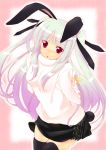  animal_ears blush bunny_tail green_hair highres iga_tamaki long_hair original pink_hair rabbit_ears red_eyes sweater tail 