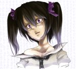  1girl black_hair empty_eyes face female harusame_(unmei_no_ikasumi) hata-tan himekaidou_hatate necktie open_clothes open_shirt shirt smile solo tears touhou twintails upper_body violet_eyes wall_of_text yandere 