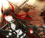  1girl black_gold_saw black_hair black_rock_shooter fire greatsword red_eyes solo 