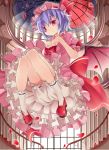  1girl bat_wings bloomers blue_hair female full_body hat indoors mikan_(bananoha) red_eyes remilia_scarlet short_hair solo touhou underwear wings 