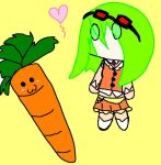  1girl bad_anatomy carrot goggles green_eyes green_hair gumi heart poorly_drawn solo vocaloid 