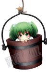 1girl ayase_midori bucket female green_eyes green_hair hair_bobbles hair_ornament in_bucket in_container kisume lowres shy solo sui. touhou twintails 