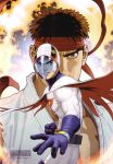  2boys brown_eyes brown_hair capcom cape gatchaman gloves headband helmet highres ken_the_eagle male_focus mori_toshiaki multiple_boys official_art ryuu_(street_fighter) short_hair street_fighter tatsunoko_vs_capcom 