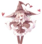  1girl brown_eyes buran_(kure) cape hat highres original pantyhose pointy_ears simple_background solo white_hair witch witch_hat 