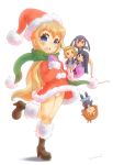  1girl akiyama_mio bad_id blonde_hair blue_eyes character_doll christmas doll hat highres hirasawa_yui k-on! kotobuki_tsumugi long_hair nakano_azusa nanami_tomorou panties pantyshot santa_costume santa_hat scarf solo tainaka_ritsu underwear upskirt 