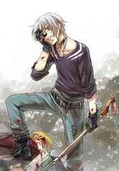  accelerator blood denim jeans jewelry male necklace pants red_eyes shovel to_aru_majutsu_no_index torn_clothes torn_jeans white_hair worktool zoff_(daria) 