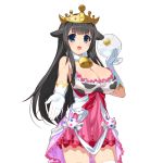  1girl bell black_hair blue_eyes breasts cleavage cow_bell dress gloves hair_flaps holding kusaka_souji large_breasts long_hair looking_at_viewer official_art open_mouth skirt solo thigh-highs tiara transparent_background uchi_no_hime-sama_ga_ichiban_kawaii white_gloves white_legwear 