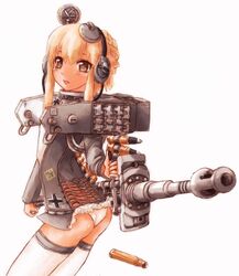  1girl ground_vehicle headphones kanji mecha_musume military military_vehicle motor_vehicle nana-shi nana-shi_hostler original panties personification solo tank thigh-highs tiger_(tank) translated underwear vehicle 