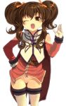  1girl anise_tatlin bare_shoulders brown_eyes brown_hair child female gloves no_pants one_eye_closed panties simple_background solo tales_of_(series) tales_of_the_abyss thigh-highs twintails underwear white_background white_gloves wink yy 
