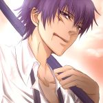  1boy angel_beats! bad_id clouds hasuno_mia male_focus noda_(angel_beats!) purple_hair solo violet_eyes 