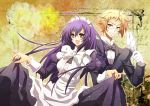  ahoge bespectacled blonde_hair blue_eyes butler glasses gloves hitoyoshi_zenkichi kurokami_medaka long_hair maid medaka_box purple_hair soritari violet_eyes 