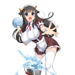  1girl apron bangs black_hair blue_eyes blunt_bangs breasts bucket cow_horns duster hair_flaps holding horns kusaka_souji large_breasts long_hair maid maid_apron maid_headdress official_art outstretched_arm outstretched_hand puffy_sleeves short_sleeves skirt solo splashing tears thigh-highs transparent_background uchi_no_hime-sama_ga_ichiban_kawaii waist_apron water white_legwear wrist_cuffs 