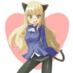  1girl animal_ears blonde_hair cat_ears cat_tail crotch_seam glasses hottan! long_hair looking_at_viewer military military_uniform open_mouth panties panties_under_pantyhose pantyhose perrine_h_clostermann solo strike_witches tail underwear uniform yellow_eyes 