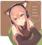  1girl animal_ears blush elbow_gloves english female gloves headphones heart hibiglasses long_hair megurine_luka open_mouth pink_hair saliva solo symbol-shaped_pupils vocaloid 