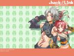  .hack// .hack//g.u. .hack//link .hack//roots 1boy 1girl antenna_hair bandai blush cyber_connect_2 haseo haseo_(.hack//) highres midriff official_art redhead wallpaper white_hair yowkow_(.hack//) 