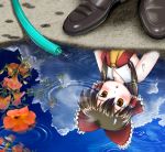  :&lt; ayanokouji close-up clouds female flower hakurei_reimu reflection shoes sky sweatdrop touhou upside-down water 