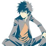  &gt;:( 1boy black_hair kamekoya_saito kamekoya_sato kamijou_touma male_focus school_uniform serious shirt solo spiky_hair to_aru_majutsu_no_index 