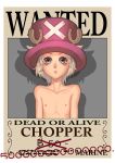  1boy antlers blonde_hair brown_eyes character_name child gogoso hat highres male_focus one_piece personification pink_hat reindeerboy shirtless solo tony_tony_chopper top_hat topless wanted wanted_poster white_hair x_(symbol) 