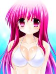  1girl bikini blush breasts cleavage engo_(aquawatery) large_breasts long_hair original pink_eyes pink_hair simple_background solo swimsuit 