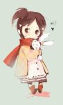  1girl boots brown_hair chibi coat female full_body lowres rabbit scarf side_ponytail solo 
