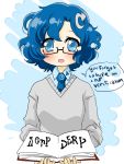  1girl 4chan ? blue_eyes blue_hair captcha-tan drawfag glasses necktie original personification short_hair skirt tagme 