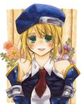  arc_system_works beret blazblue blonde_hair flower green_eyes hat noel_vermillion traditional_media 