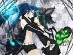  2girls absurdres black_hair black_rock_shooter black_rock_shooter_(character) blue_eyes chains dead_master green_eyes highres miko_embrace multiple_girls parody waga_fu_ze_mame_ko yuri 