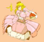  1girl banana_peel blonde_hair blue_eyes breasts bursting_breasts crown dress elbow_gloves gloves hataraki_ari huge_breasts super_mario_bros. mario_kart nintendo pink_dress princess princess_peach solo super_mario_bros. torn_clothes 