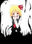  bad_id blonde_hair blood darkness female finger_in_mouth meteor_(artist) red_eyes ribbon rumia the_embodiment_of_scarlet_devil touhou youkai 
