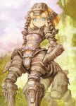  1girl absurdres aqua_eyes blonde_hair breasts centaur cleavage colossus facial_mark giant giantess highres monster_girl personification phaedra scan shadow_of_the_colossus shigatake short_hair solo under_boob 