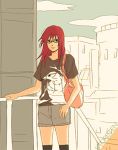  1girl bag casual glasses handbag karin_(naruto) lowres mare_(artist) naruto naruto_shippuuden shirt shorts solo standing t-shirt thigh-highs 