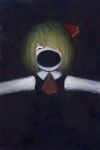  blonde_hair bloodshot_eyes creepy dark female hair_over_one_eye kakoi open_mouth outstretched_arms red_eyes ribbon rumia spread_arms the_embodiment_of_scarlet_devil touhou traditional_media youkai 
