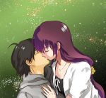  1boy 1girl araragi_koyomi bakemonogatari closed_eyes couple hetero kiss md5_mismatch monogatari_(series) senjougahara_hitagi yasuhito_(yasu_no_e) 